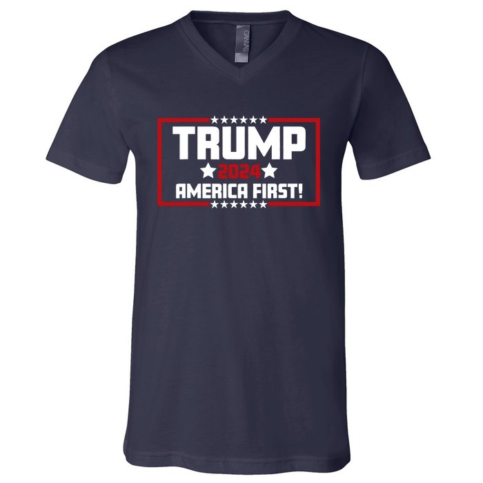 Trump 2024 America First Maga Keep America Great Democracy V-Neck T-Shirt