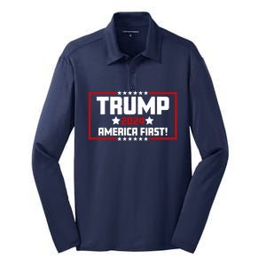 Trump 2024 America First Maga Keep America Great Democracy Silk Touch Performance Long Sleeve Polo