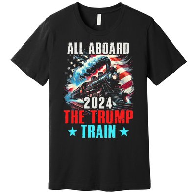 Trump 2024 All Aboard The Trump Train Us American Flag Premium T-Shirt