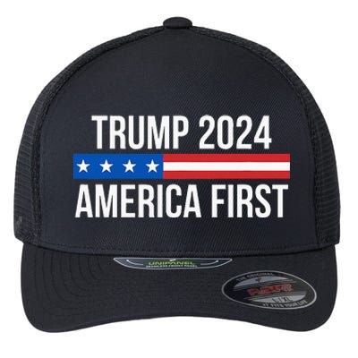 Trump 2024 America First Flexfit Unipanel Trucker Cap