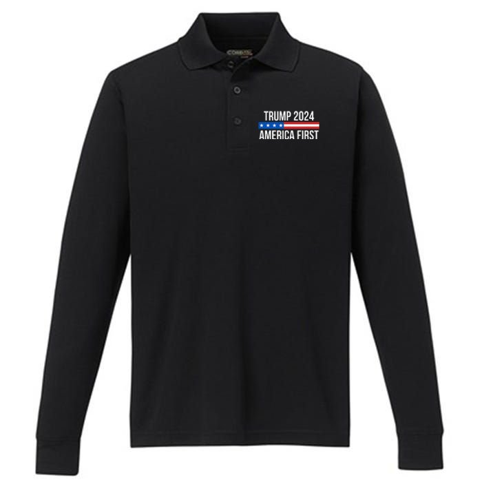 Trump 2024 America First Performance Long Sleeve Polo