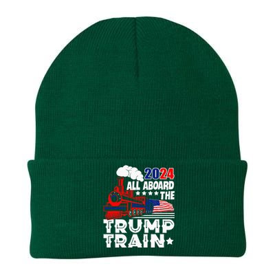 Trump 2024 All Aboard The Trump Train Usa American Flag Knit Cap Winter Beanie