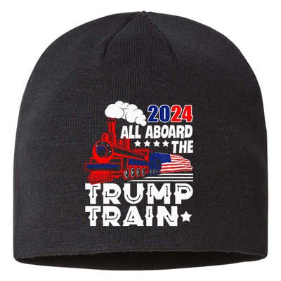 Trump 2024 All Aboard The Trump Train Usa American Flag Sustainable Beanie