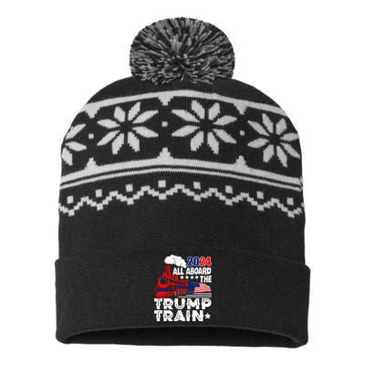 Trump 2024 All Aboard The Trump Train Usa American Flag USA-Made Snowflake Beanie