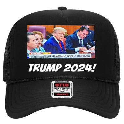 Trump 2024 Arraignment Inside Courthouse High Crown Mesh Back Trucker Hat