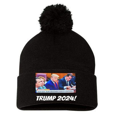 Trump 2024 Arraignment Inside Courthouse Pom Pom 12in Knit Beanie