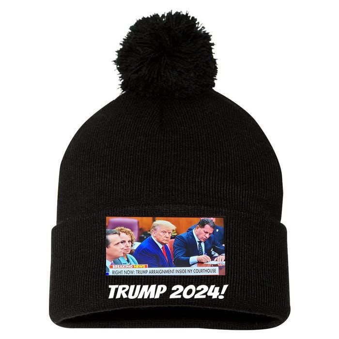 Trump 2024 Arraignment Inside Courthouse Pom Pom 12in Knit Beanie