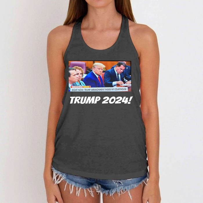 Trump 2024 Arraignment Inside Courthouse Women's Knotted Racerback Tank