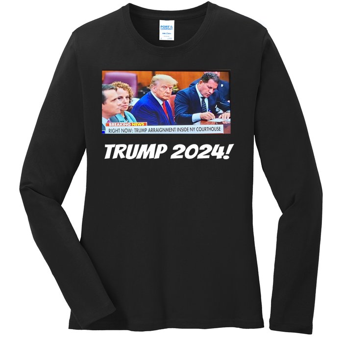 Trump 2024 Arraignment Inside Courthouse Ladies Long Sleeve Shirt