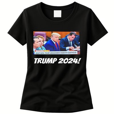 Trump 2024 Arraignment Inside Courthouse Womens T-Shirt