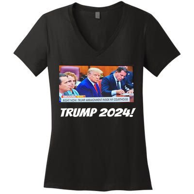 Trump 2024 Arraignment Inside Courthouse Women's V-Neck T-Shirt