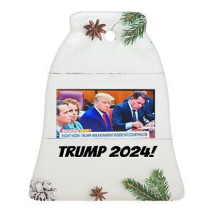 Trump 2024 Arraignment Inside Courthouse Ceramic Bell Ornament