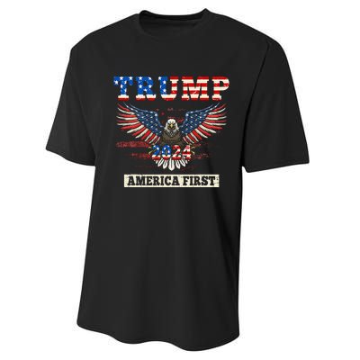 Trump 2024 America First Bald Eagle Pro Trump Usa Flag Performance Sprint T-Shirt