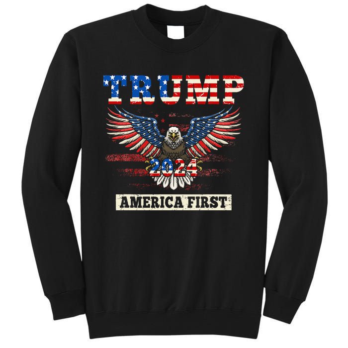 Trump 2024 America First Bald Eagle Pro Trump Usa Flag Tall Sweatshirt