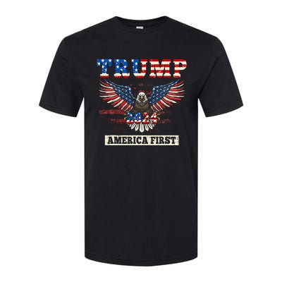 Trump 2024 America First Bald Eagle Pro Trump Usa Flag Softstyle® CVC T-Shirt