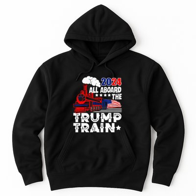 Trump 2024 All Aboard The Trump Train Usa American Flag Hoodie