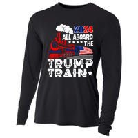 Trump 2024 All Aboard The Trump Train Usa American Flag Cooling Performance Long Sleeve Crew