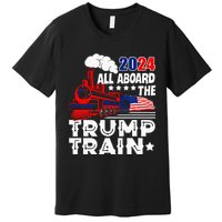 Trump 2024 All Aboard The Trump Train Usa American Flag Premium T-Shirt