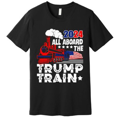 Trump 2024 All Aboard The Trump Train Usa American Flag Premium T-Shirt