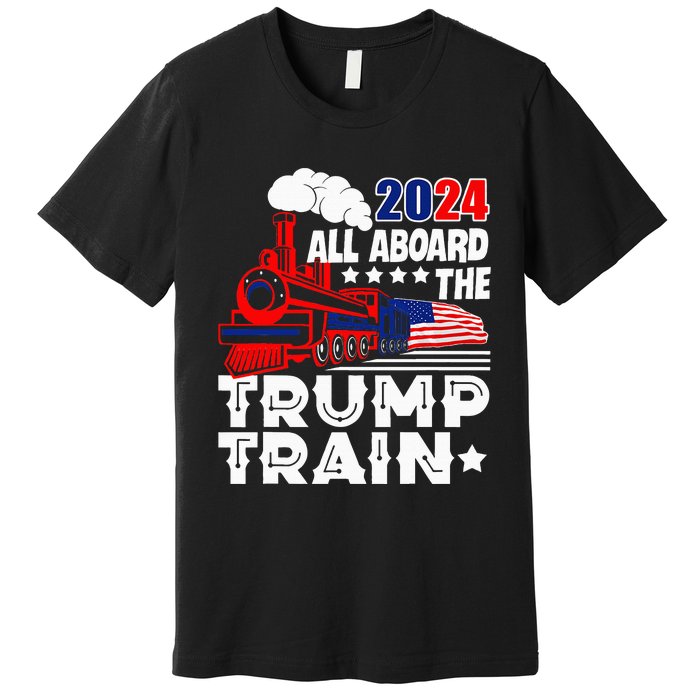 Trump 2024 All Aboard The Trump Train Usa American Flag Premium T-Shirt