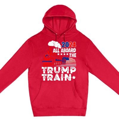 Trump 2024 All Aboard The Trump Train Usa American Flag Premium Pullover Hoodie