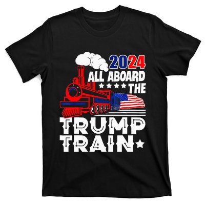 Trump 2024 All Aboard The Trump Train Usa American Flag T-Shirt