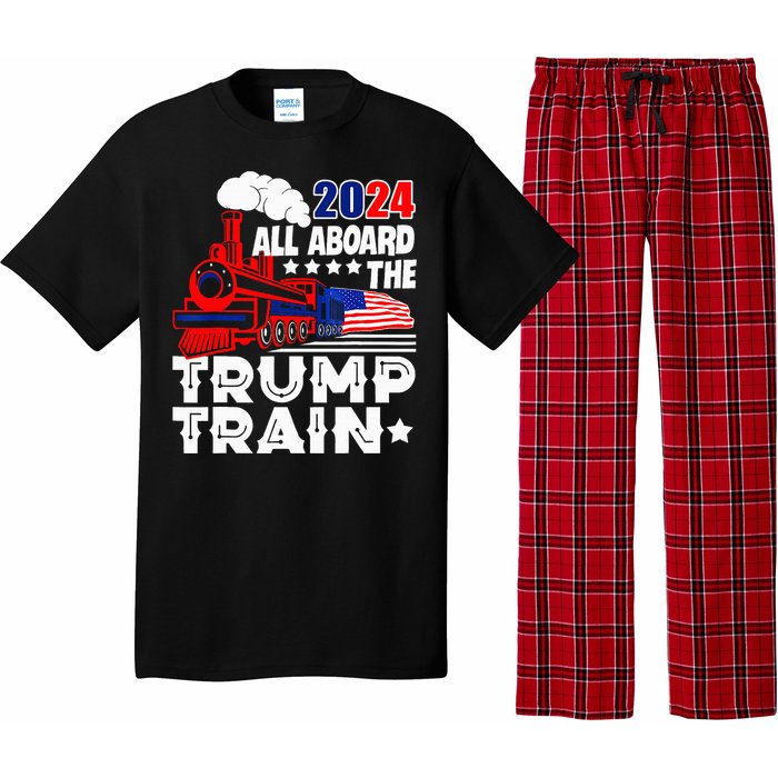 Trump 2024 All Aboard The Trump Train Usa American Flag Pajama Set