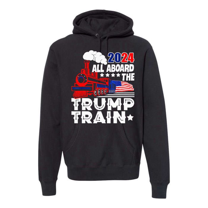 Trump 2024 All Aboard The Trump Train Usa American Flag Premium Hoodie