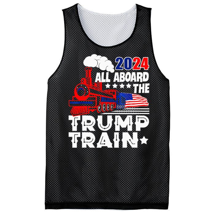 Trump 2024 All Aboard The Trump Train Usa American Flag Mesh Reversible Basketball Jersey Tank