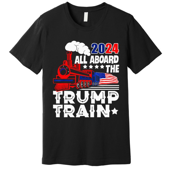 Trump 2024 All Aboard The Trump Train Usa American Flag Premium T-Shirt