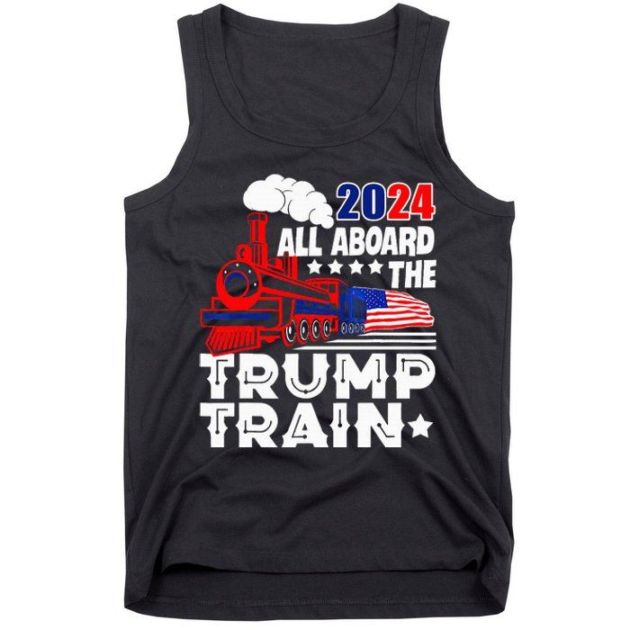 Trump 2024 All Aboard The Trump Train Usa American Flag Tank Top