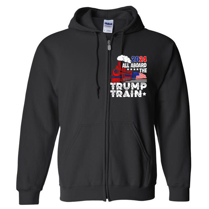 Trump 2024 All Aboard The Trump Train Usa American Flag Full Zip Hoodie