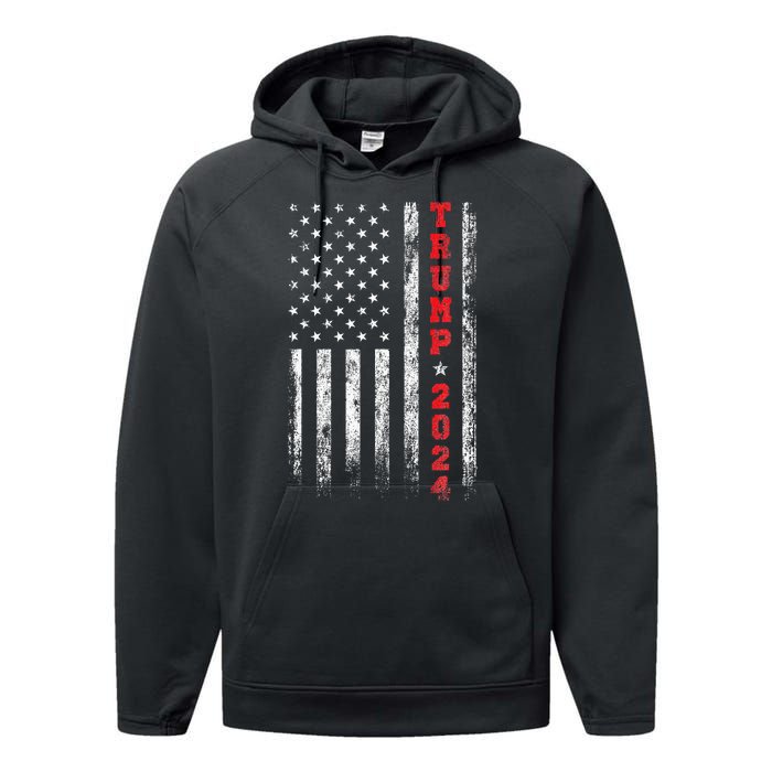 Trump 2024 American Flag Vintage Performance Fleece Hoodie