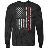 Trump 2024 American Flag Vintage Tie-Dye Long Sleeve Shirt