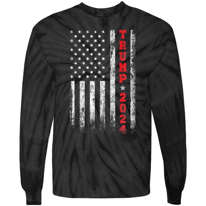 Trump 2024 American Flag Vintage Tie-Dye Long Sleeve Shirt