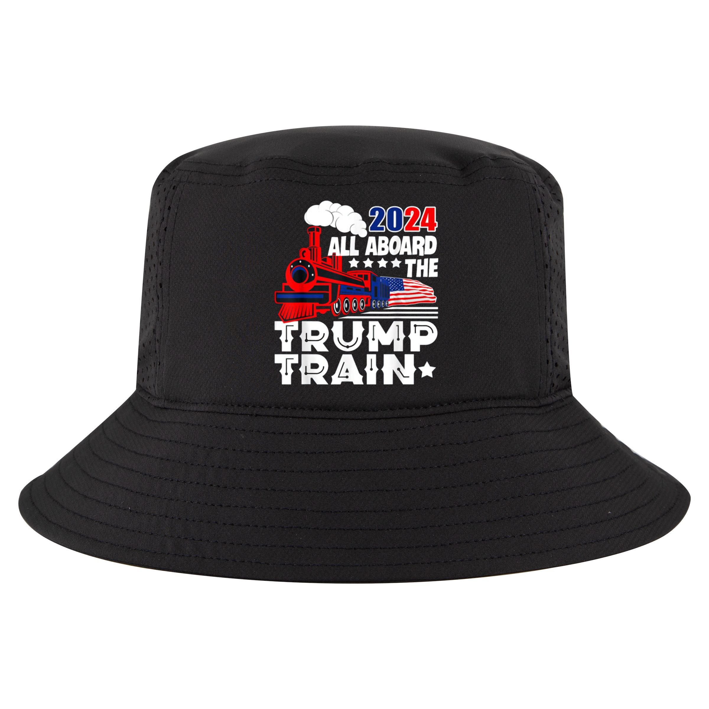 Trump 2024 All Aboard The Trump Train Usa American Flag Cool Comfort Performance Bucket Hat