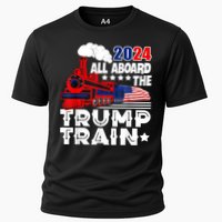 Trump 2024 All Aboard The Trump Train Usa American Flag Cooling Performance Crew T-Shirt
