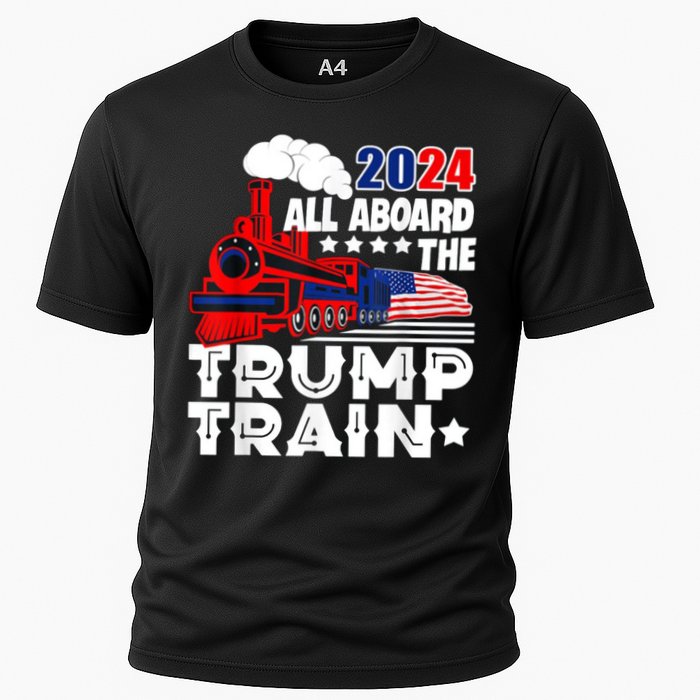 Trump 2024 All Aboard The Trump Train Usa American Flag Cooling Performance Crew T-Shirt