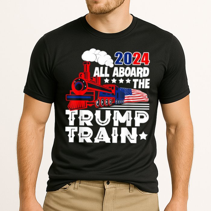 Trump 2024 All Aboard The Trump Train Usa American Flag Cooling Performance Crew T-Shirt
