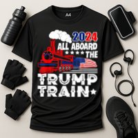 Trump 2024 All Aboard The Trump Train Usa American Flag Cooling Performance Crew T-Shirt