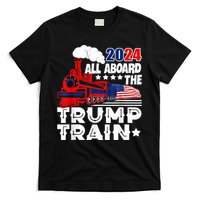 Trump 2024 All Aboard The Trump Train Usa American Flag T-Shirt