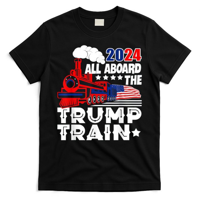 Trump 2024 All Aboard The Trump Train Usa American Flag T-Shirt
