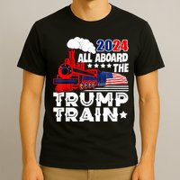 Trump 2024 All Aboard The Trump Train Usa American Flag T-Shirt