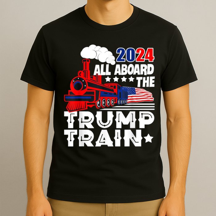 Trump 2024 All Aboard The Trump Train Usa American Flag T-Shirt