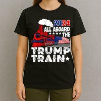 Trump 2024 All Aboard The Trump Train Usa American Flag T-Shirt