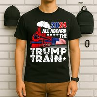 Trump 2024 All Aboard The Trump Train Usa American Flag T-Shirt