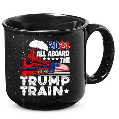 Trump 2024 All Aboard The Trump Train Usa American Flag 15oz Campfire Ceramic Mug