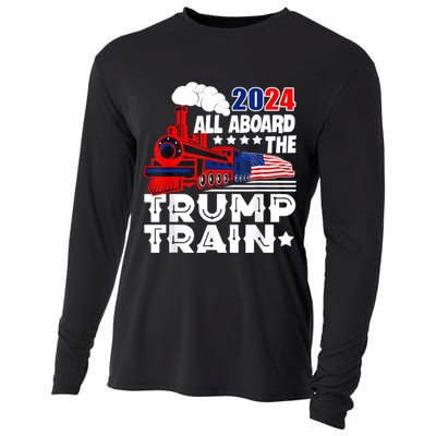 Trump 2024 All Aboard The Trump Train Usa American Flag Cooling Performance Long Sleeve Crew
