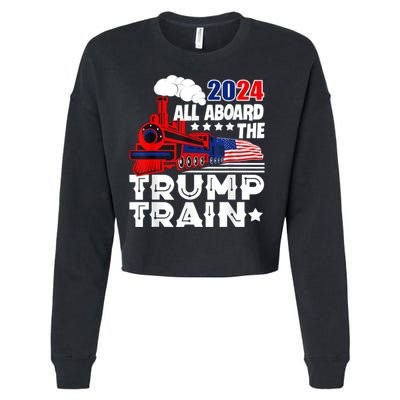 Trump 2024 All Aboard The Trump Train Usa American Flag Cropped Pullover Crew