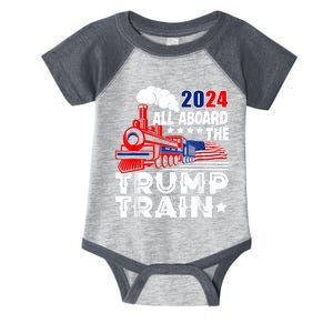 Trump 2024 All Aboard The Trump Train Usa American Flag Infant Baby Jersey Bodysuit